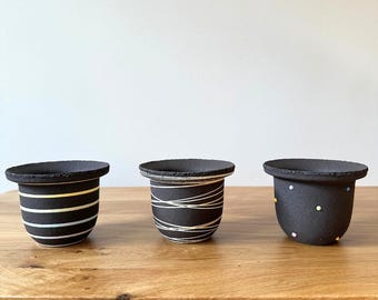 Zwarte keramische plantenbak met afvoergat, handgemaakte minimale plantenbak, sappige pot, moderne binnenbak 3 inch S