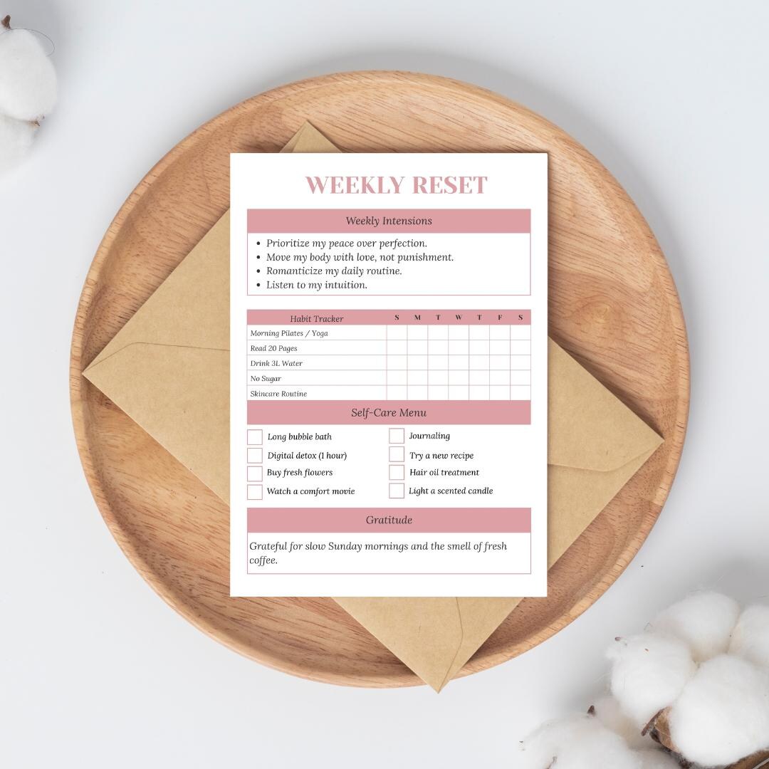 Weekly Reset Planner Printable | Wellness Journal & Self Care Checklist ...