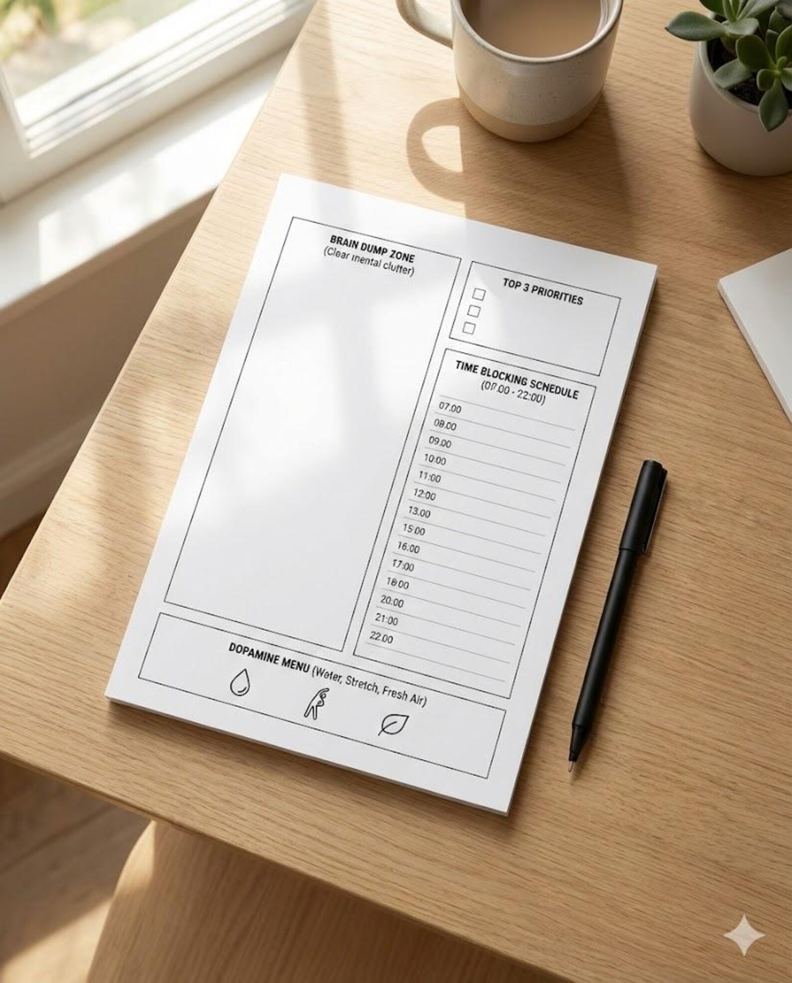 ADHD Daily Planner Printable | Undated Brain Dump Template & Time ...