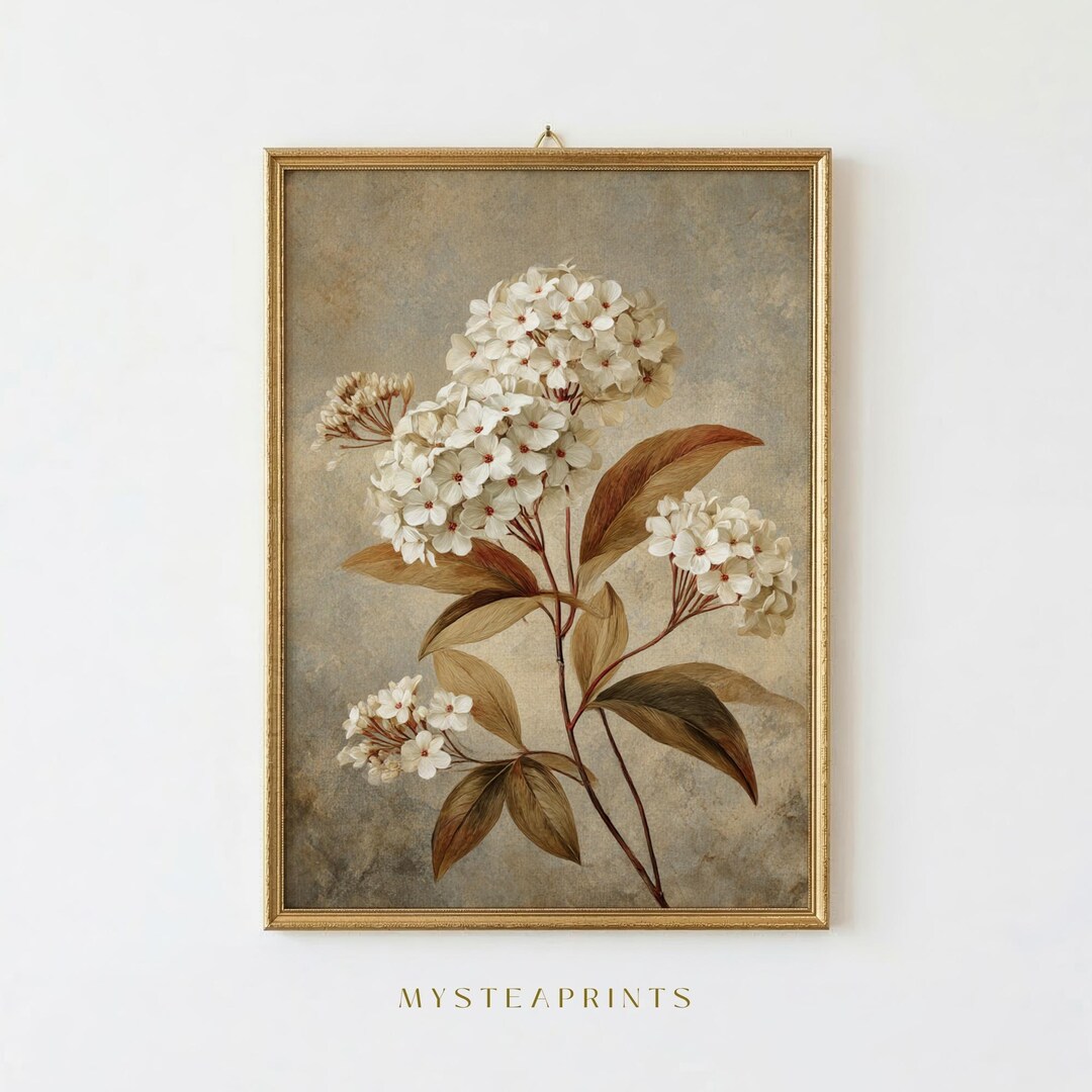 Vintage Botanical Flower Wall Art Printable | Ivory White Floral ...