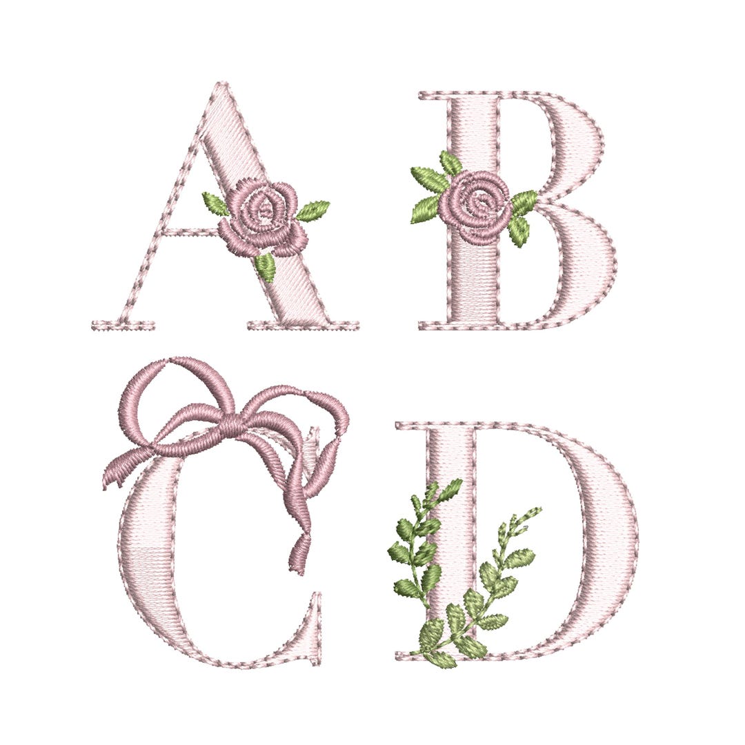Country Monogram Country Tea Rose Monogram Alphabet Machine Embroidery Design, Digital ...