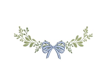 Eucalyptus Vine with Bow Branch machine embroidery design, digital file - 7 sizes