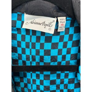 Adrianna Papell 80s 90s Silk Checkerboard Dress Teal Black Bow Vintage Size 14 image 6