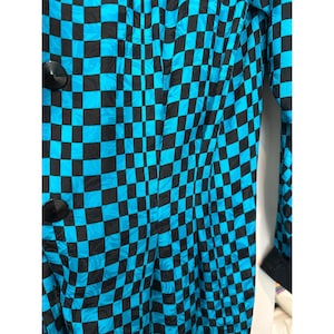Adrianna Papell 80s 90s Silk Checkerboard Dress Teal Black Bow Vintage Size 14 image 8