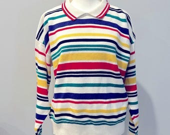 Talbot's Vintage 90s/Y2K Striped Primary Colors Pullover Collared Sweater EUC