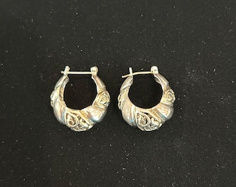 Vintage Silver 925 Filigree Hoop Earrings Two Tone Pierced