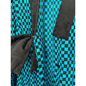 Adrianna Papell 80s 90s Silk Checkerboard Dress Teal Black Bow Vintage Size 14 image 5