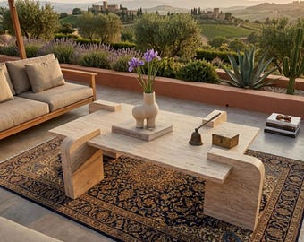 Travertine Coffee Table | Handcrafted Sculptural Center Table | Modern Abstract Living Room Furniture