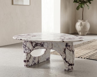 Calacatta Viola Marble Coffee Table | Handcrafted Sculptural Center Table | Modern Abstract Living Room Furniture