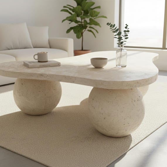 Marble Coffee Table : Asymmetric Modern Design Living Room Decor, Sphere Base Table