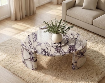 Calacatta Viola Marble Coffee Table | Handcrafted Sculptural Center Table | Modern Abstract Living Room Furniture