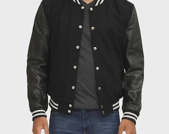 Zwart Letterman-jack heren honkbalstijl