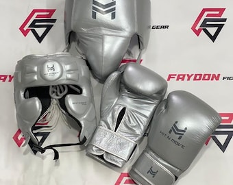 Professional Silver Hit N Move Boxing Sparring Set - Gloves - Headgear - Groin Guard - Training Kit