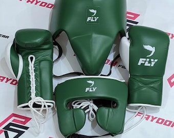Top Selling Genuine Cowhide Leather Fly Boxing Sparring Set with Headgear Groin Guard