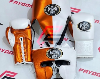 Sem boxe, sem vida - Conjunto de sparring - Luvas - Protetor de cabeça - Protetor genital - Treinamento em academia - Couro