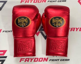 Personalisierte No Boxing No Life Handschuhe aus Rindsleder - Rot - Schnürung - Sparring Geschenk
