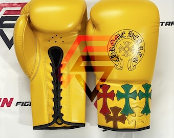 Chrome Heart Boxing Gloves New Trending Cross Style Sparring Yellow Gym Leather