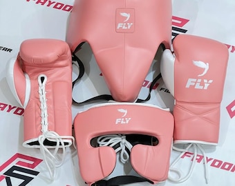 Custom Fly Boxing leather Boxing Gloves Set Sparring Kit Head Gear Set