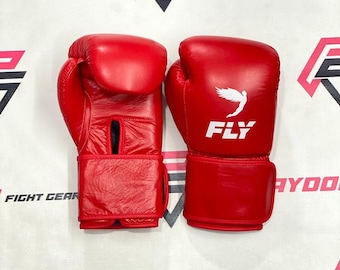 FLY 最新デザイン カスタムメイド レッドストラップ留め 本革ボクシンググローブ