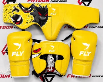 Set da boxe in pelle con stampa mosca personalizzata, di tendenza, ideale per allenamento in palestra e come regalo per uomo.