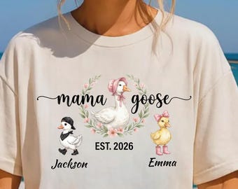 Personalized Mama Goose Shirt, Custom Kids Names Shirt, Mothers Day Gift for Mom, New Mom Gift, Est Year Family Shirt, Cute Goose Mom Tee