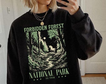 Forbidden Forest National Park Sweat, Wizard Book Lover Sweatshirt, Enchanted Forest Deer Hoodie, Fantasy Bookish Gift for Fan