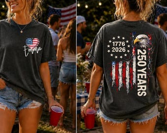 Custom Name USA 250th Anniversary Heart Shirt, Personalized 1776-2026 America Birthday Tee, Patriotic Eagle Shirt, 4th of July Custom Gift