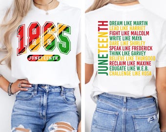 Juneteenth Shirt 1865 Freedom Day Tee, Black History Leaders Names Graphic T-Shirt, Educational African American Heritage Gift for Activists