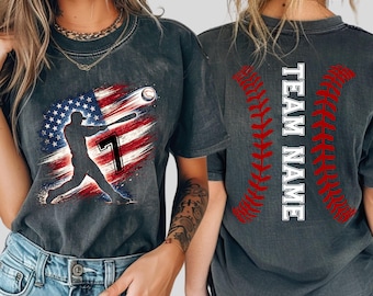 Custom Baseball Shirt USA Flag, Patriotic Softball Gift, Vintage American Flag Player, Shirt Baseball Mom Shirt
