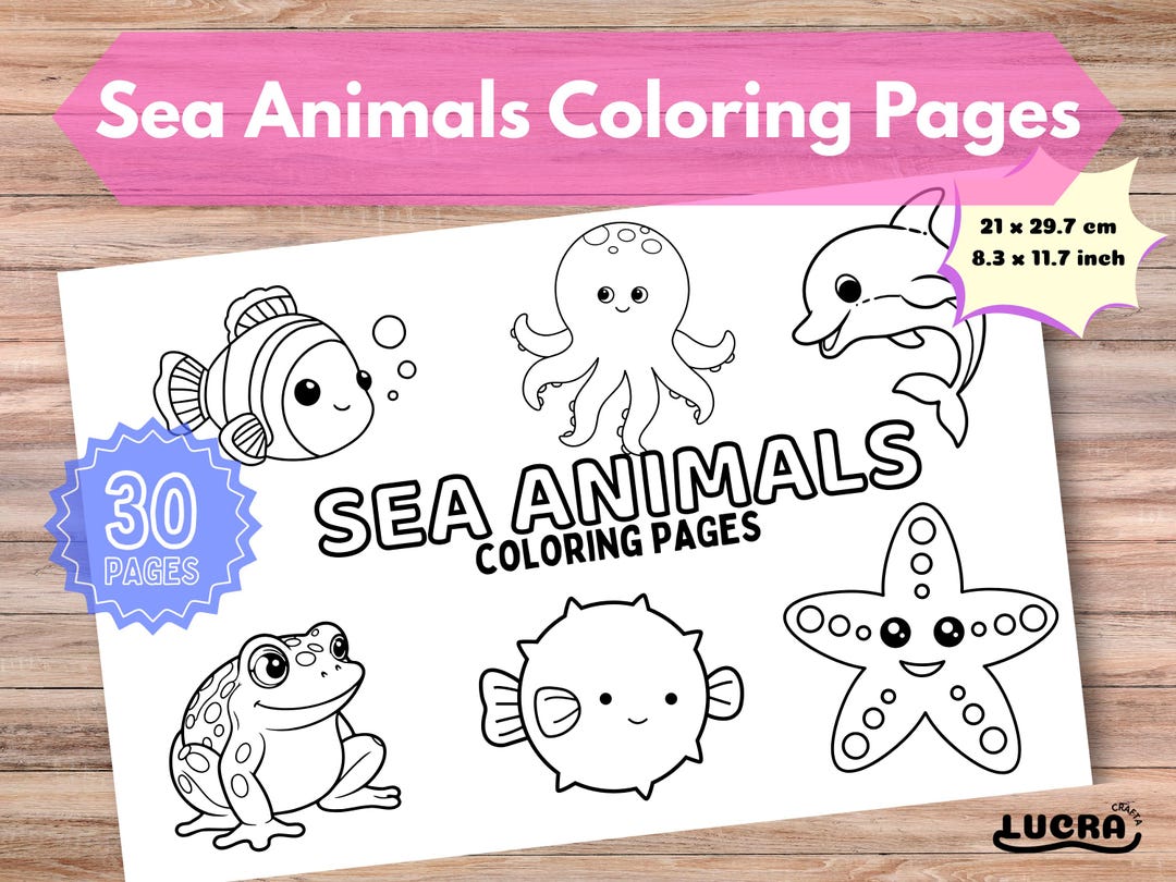 30 Sea Animals Coloring Pages | Printable A4 Kids Coloring Book | Ocean ...