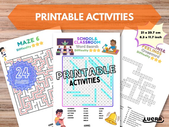 Kids Activity Bundle, 24 Pages Printable Worksheets, Printable A4 Puzzles