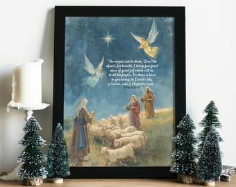 Nativity Scene Christmas Print, Luke 2:10-11 Scripture Art (Digital Download)