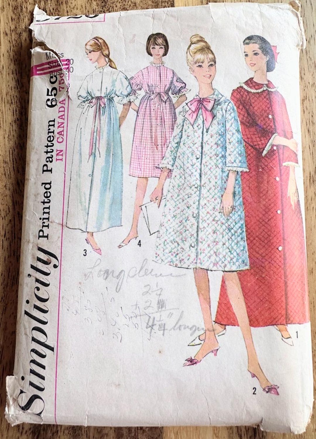 Simplicity Robe Pattern Misses’ Robe Simplicity Sewing Pattern 5726,complete Used 1964, Size 20 ...