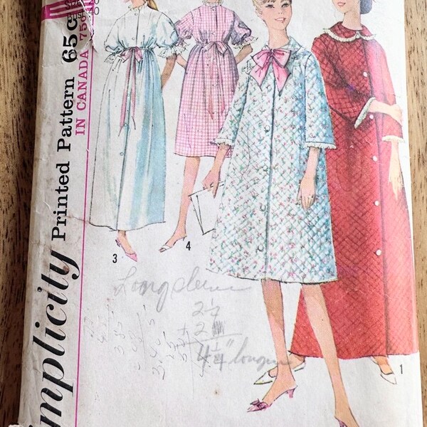Misses’ Robe Simplicity sewing pattern 5726,complete used 1964, size 20, bust 40