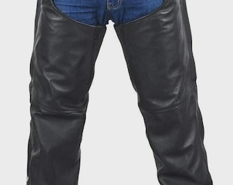 Men’s Leather Zipper Chaps – Biker, Western, Streetwear Leather Pants