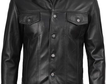 Leather Jacket For Men - Real Lambskin Vintage Trucker Mens Leather Jackets