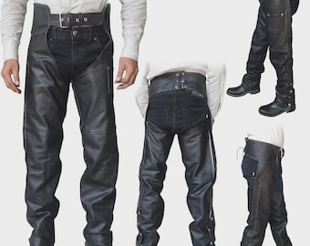 Genuine Leather Braided Motorcycle Chaps Unisex Biker Gear Leather Pants