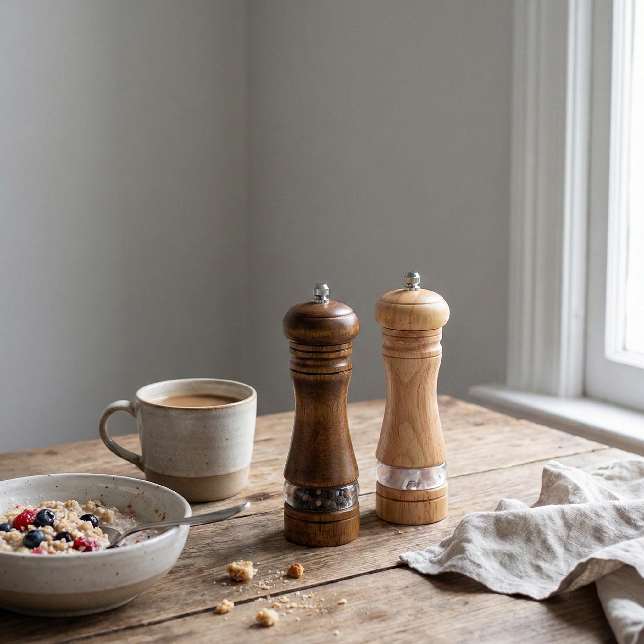 Set Di 2 Macinapepe In Legno Betulla – 40 Cm, Macinino In Ceramica Regolabile, Per Sale E Spezie Essiccate, Design Classico Nero Lucido