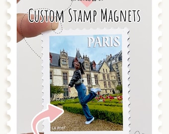 Travel Gifts Personalized Stamps Fridge Magnet Custom Photo Memory Keepsake *SMALL*