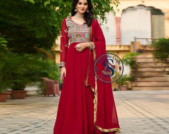 Embroidered Indian Gown with Dupatta | Sequin Thread Work Anarkali Dress