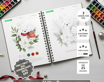 Christmas Watercolor Workbook | Learn Watercolor | Step by Step | Kids Adult Coloring Book | Beginner Painting | 76 Pages Instant Download