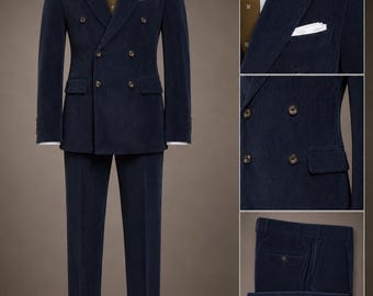 Traje de pana cruzado de estilo vintage para hombre.