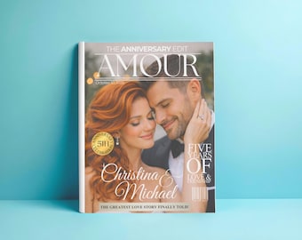 Custom Luxe Anniversary Magazine Cover Keepsake (The Love Story Edit) Digital Template (Requires Canva Pro)
