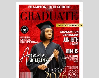 2026 Graduation Magazine | Graduation Keepsake | Set of 2 Editable Templates (Red/Black/White)