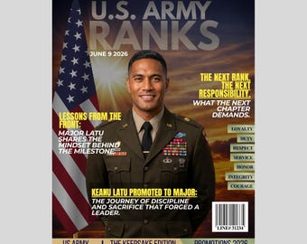 Army Military Promotion Keepsake Magazine Cover | Editable Promotion Announcement