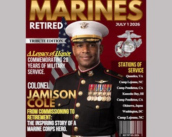 Military Retirement Magazine Cover | Commemorative Service Keepsake | Veteran Tribute | Marine Corps Retirement