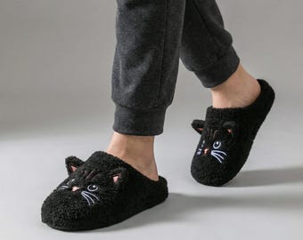 Pantuflas de felpa de gato / Calzado de interior cómodo para mujer