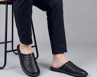 Pantuflas de piel para hombre, modernas, antideslizantes, impermeables, con suela suave y antiolor.
