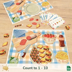 Counting game from 1 to 10, math activity for preschoolers, counting objects educational game for children, printable PDF learning activity