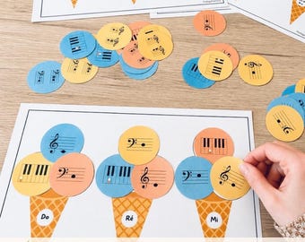 Printable Music Game for Kids – Ice Cream Note Matching – Treble & Bass Clef – Piano Learning Activity PDF